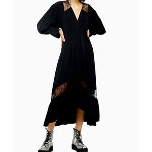 Topshop Black Lace Trim Midi Smock Dress